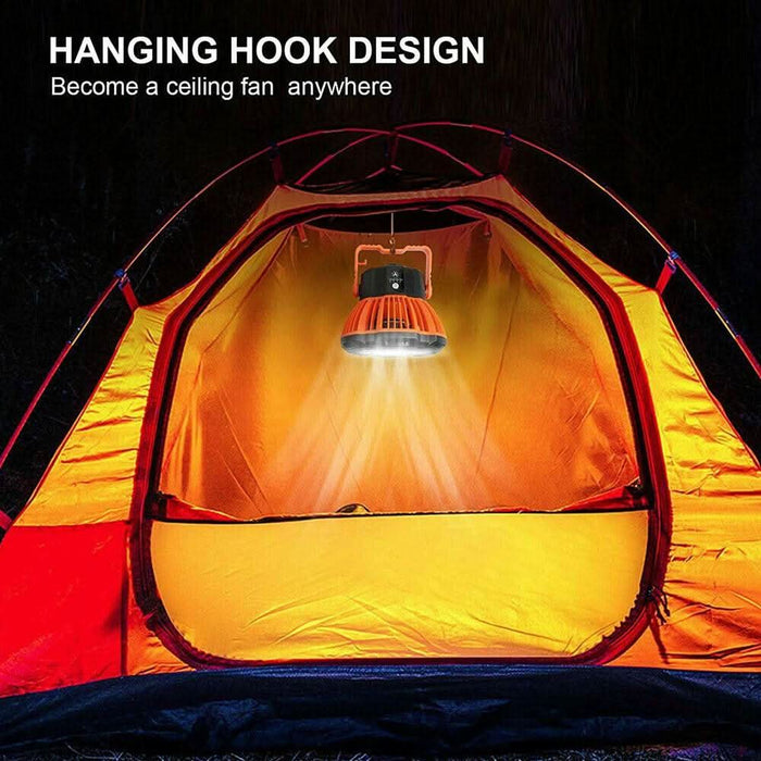 Portable Camping Fan LED Light Rechargeable Outdoor Tent Lantern w/ Hook Remote - Battery Mate