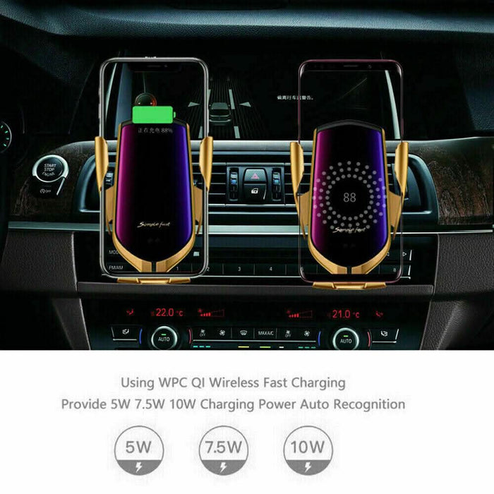 Qi Wireless Charger Car Mount Phone Holder Rack Automatic Clamping Smart Sensor - Battery Mate