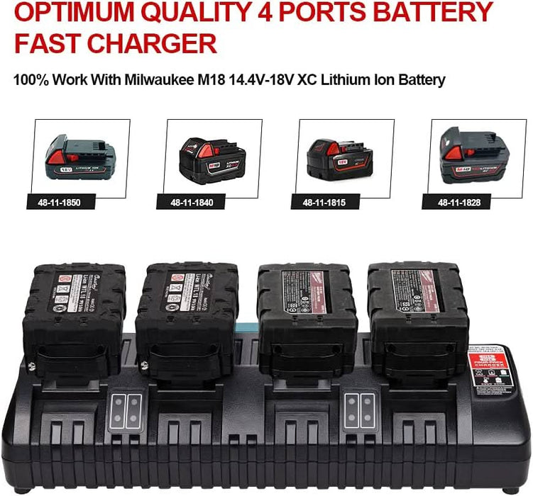 Rapid 4 Port Charger for Milwaukee 18V Battery M18 Charger【Fireproof material】 - Battery Mate