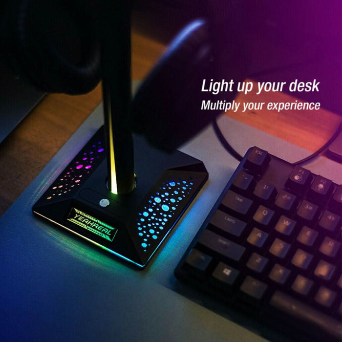 RGB Earphone Gaming Headset Holder Hanger Headphone Stand with 3.5mm 2 USB Ports - Battery Mate