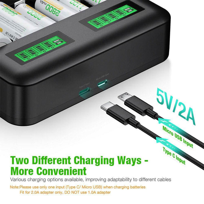 Smart Battery Charger 8 Slots LCD Display For AA/AAA/C/D Rechargeable Batteries - Battery Mate