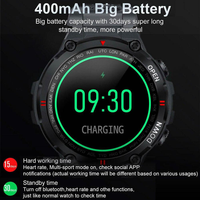 Smart Watch for Men with Bluetooth Call Sports Heart Rate Blood Pressure Oxygen Monitor | Black - Battery Mate