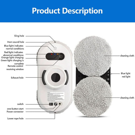 Smart Window Cleaning Robot Anti-falling Remote Control Robot Vacuum Cleaner - Battery Mate