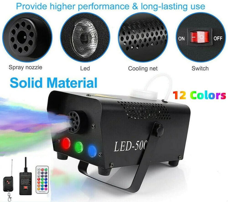 Smoke Machine RGB LED Party Club Disco DJ Effect Wireless Control-500W Fogger - Battery Mate