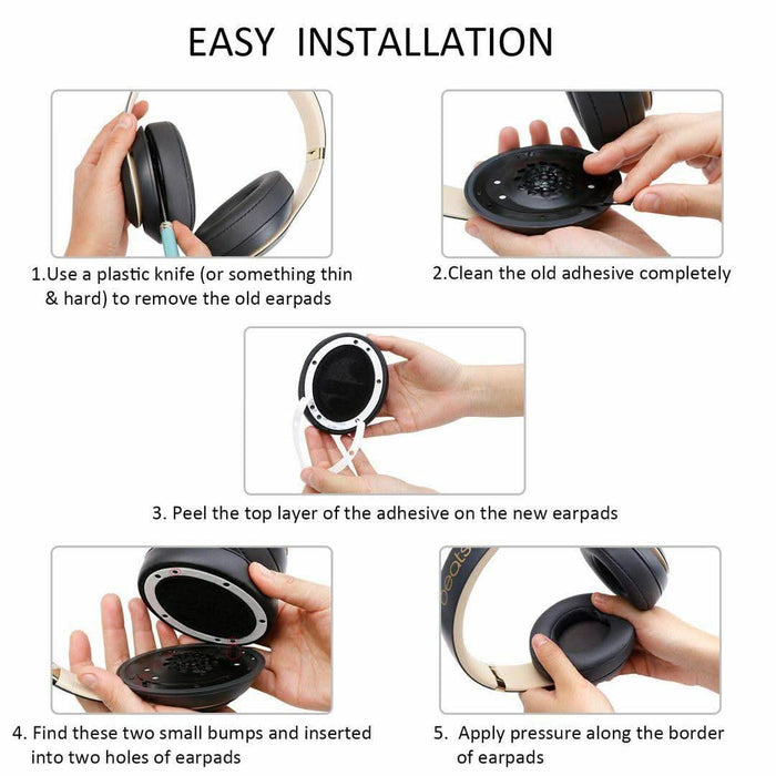 Soft Replacement Ear Pads for Beats by Dr. Dre Studio 2.0 3.0 Wired & Wireless | Black - Battery Mate