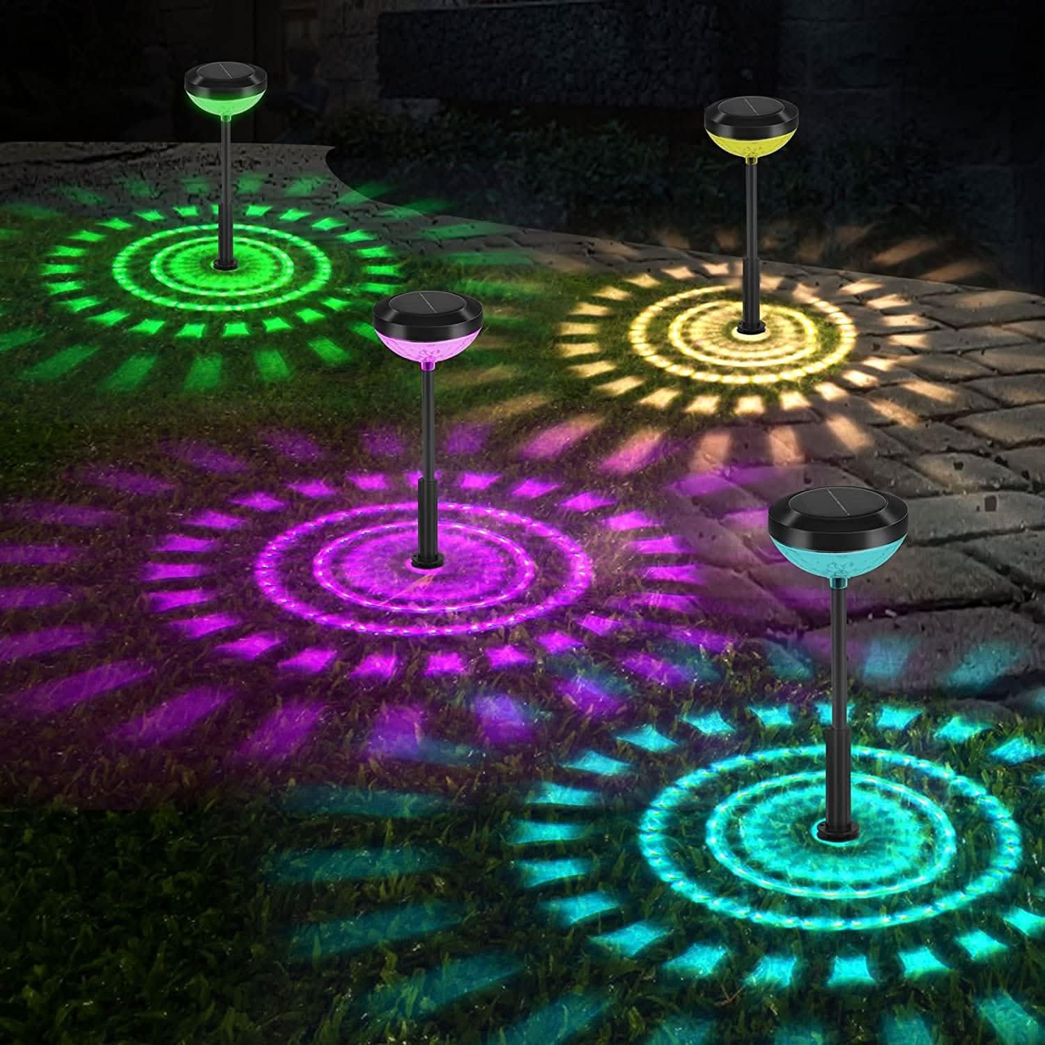 Color changing outlet solar pathway lights