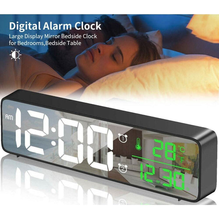 Table Clock with Temperature & Alarm | Modern Home Decor - Battery Mate