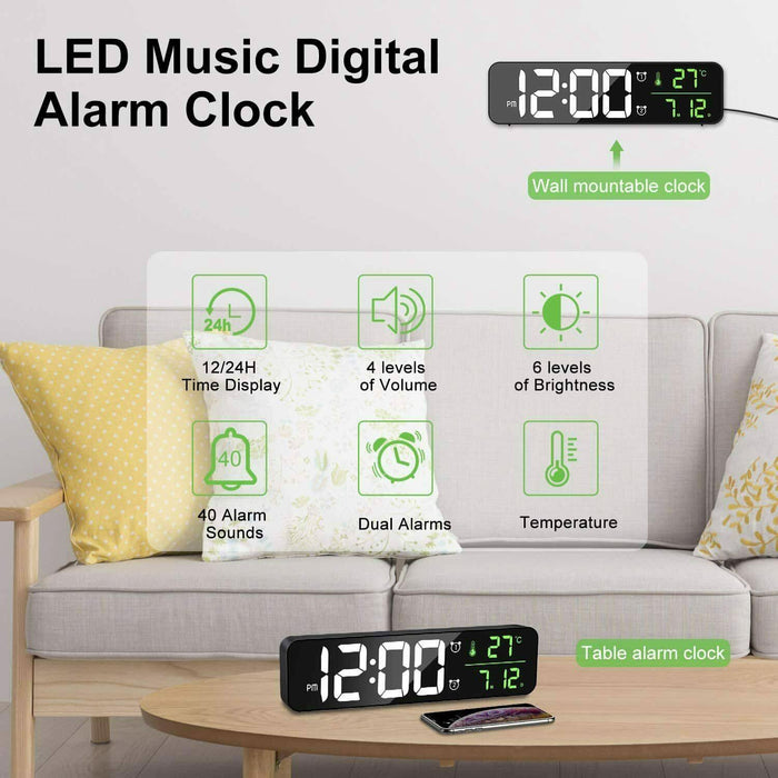 Table Clock with Temperature & Alarm | Modern Home Decor - Battery Mate