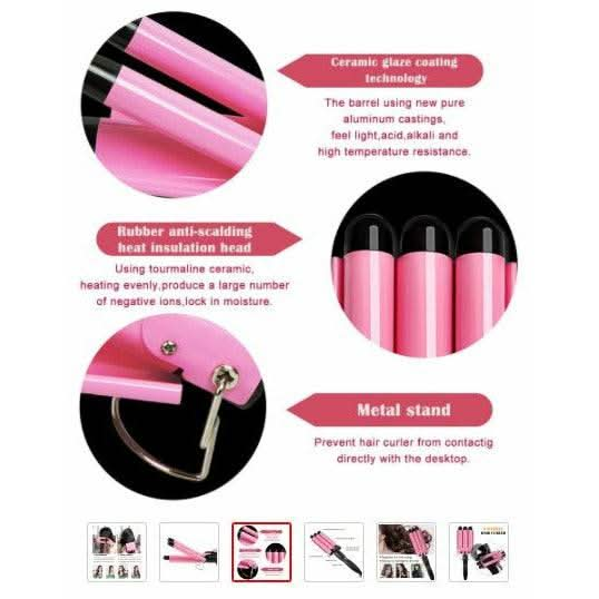 Triple 3 Barrel Ceramic Hair Curler Curling Iron Salon Styler Crimper Waver Hot [25mm] - Battery Mate