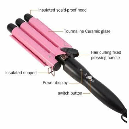 Triple 3 Barrel Ceramic Hair Curler Curling Iron Salon Styler Crimper Waver Hot [28mm] - Battery Mate