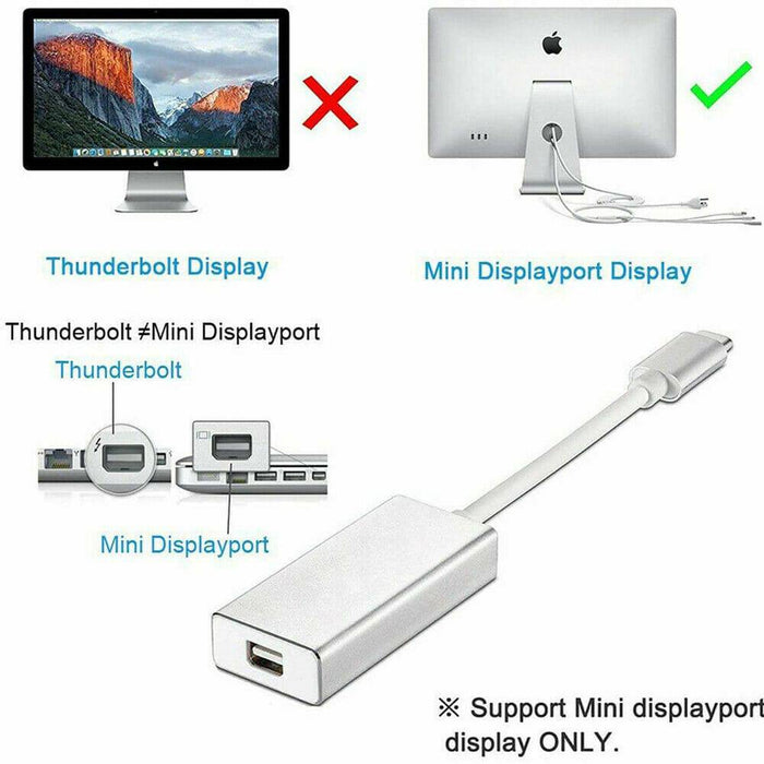 Type-C to Mini DP Display Port Cable 4K Adapter Converter Notebook Mac - Battery Mate