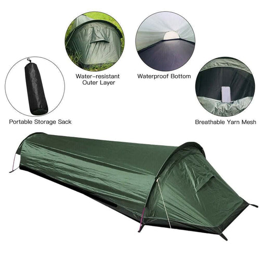 Ultralight Bivy Camping Tent Waterproof Sleeping Bag Travel Backpack Single Tent - Battery Mate