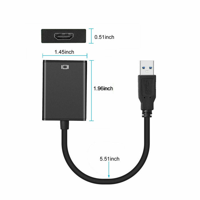 USB 3.0 Male to HDMI Female Adapter Converter Cable for Windows Mac HD 1080 - Battery Mate