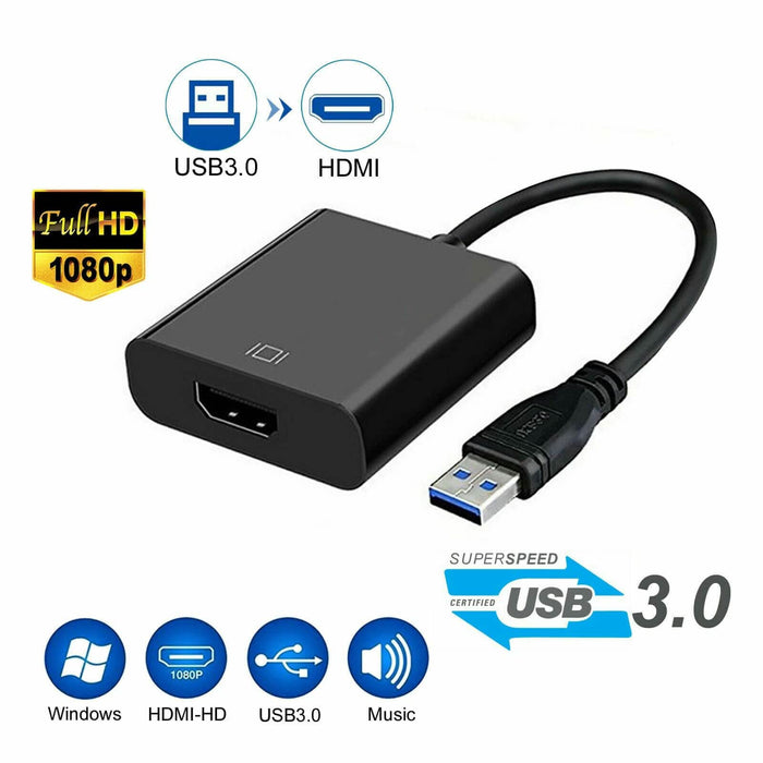 USB 3.0 Male to HDMI Female Adapter Converter Cable for Windows Mac HD 1080 - Battery Mate