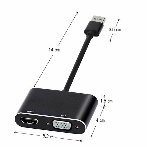 USB 3.0 to HDMI + VGA Full HD 1080p Video Adapter Cable Converter for PC - Battery Mate