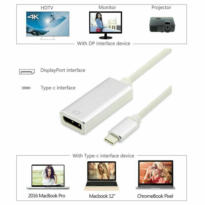 USB C USB 3.1 Type C to DisplayPort DP 4K Video Adapter Converter Cable 16cm - Battery Mate
