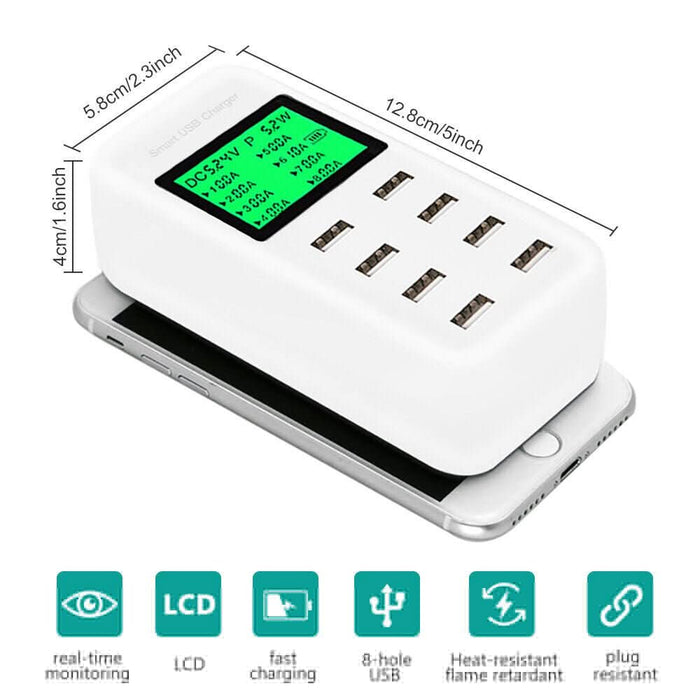 USB Hub Charging Station 8 port Phone Charger Multi Dock Charger Power Adapter - Battery Mate