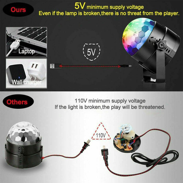 USB LED Disco Lights RGB Ball Party Strobe Effect Lamp Remote Sound Activated - Battery Mate