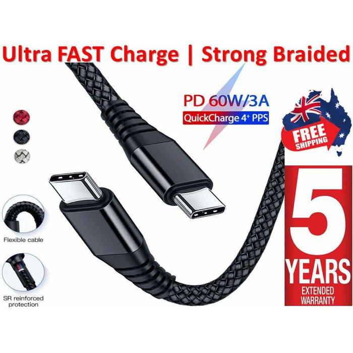USB Type-C to USB C 3.1 Male to Male Sync PD Charging Cable Type C to Type C Mac - Battery Mate