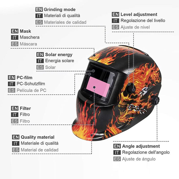 Welding Helmet Auto darkening Large View ARC TIG MIG Solar & Battery - Battery Mate