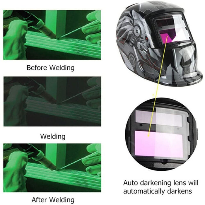 Welding Helmet Auto darkening Large View ARC TIG MIG Solar & Battery - Battery Mate