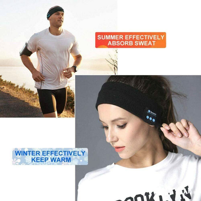 Wireless Bluetooth Headband Earphone Stereo Sport Headphone Headset GYM Sleep | Black - Battery Mate