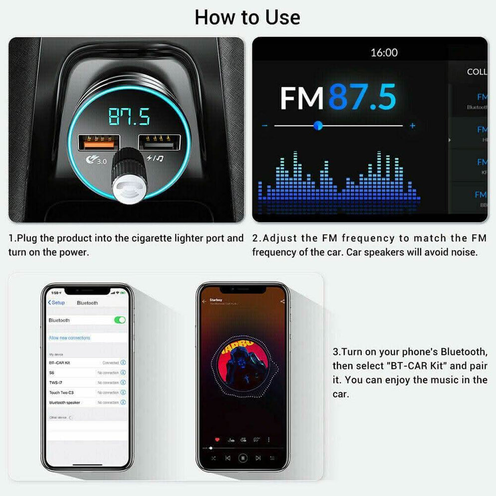 Wireless Car FM Transmitter Bluetooth Radio MP3 Music Player USB